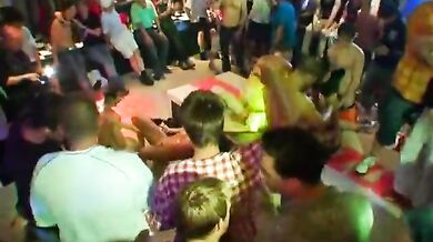 Slutty dudes take turns on every other in homosexual scenery