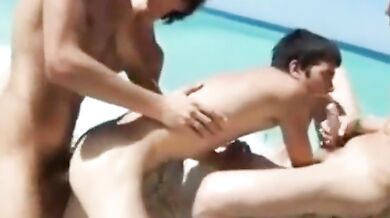 Bareback Amateur Handjob at the Beach with a Twink