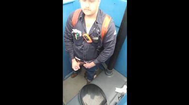 Bearded Hunk Strokes Cock Outdoors in a Porty Potty