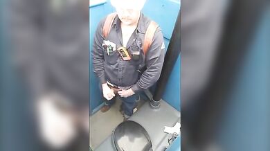 Bearded Hunk Strokes Cock Outdoors in a Porty Potty