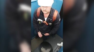 Bearded Hunk Strokes Cock Outdoors in a Porty Potty