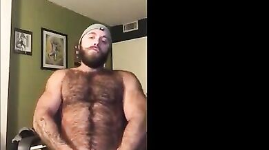 Hairy Lumberjack Masturbates, Showing Off His Cock