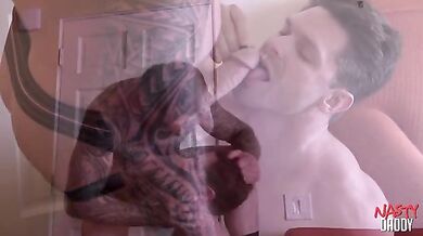 Tattooed DILF Deepthroats Hung Stud