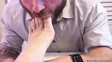 Bearded Riley Kneels And Licks Scott Holliday Bare Feet