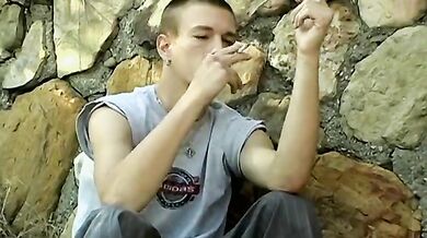 Skinny Yuri Smoke And Wanks His Boner Outdoors
