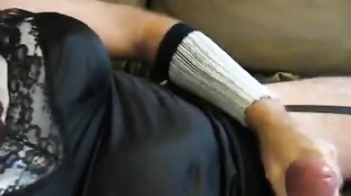 Big Cock Crossdresser Cums in Girl's Lingerie