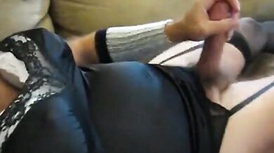 Big Cock Crossdresser Cums in Girl's Lingerie