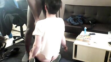 Black Femboy Sucks and Fucks Interracially