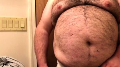 Fat Bear Strokes Clitty and Plays with Belly and Breasts