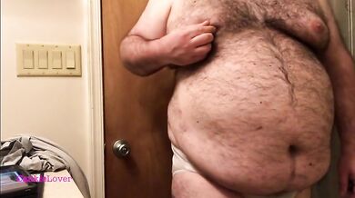 Fat Bear Strokes Clitty and Plays with Belly and Breasts