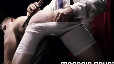 Apprentice gets his beefy ass spanked